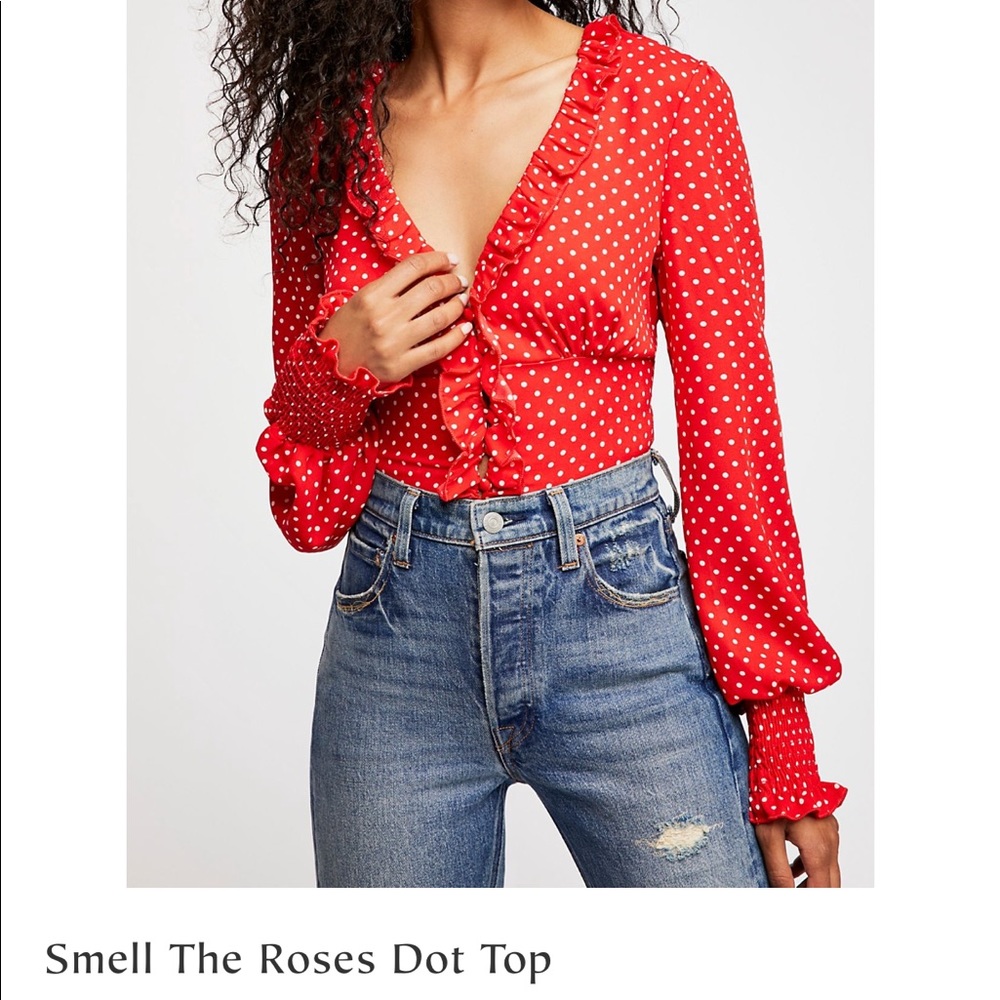 FREE PEOPLE SOLD OUT RED SMELL THE ROSES TOP